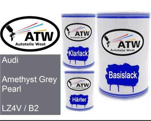 Audi, Amethyst Grey Pearl, LZ4V / B2: 500ml Lackdose + 500ml Klarlack + 250ml Härter - Set, von ATW Autoteile West.